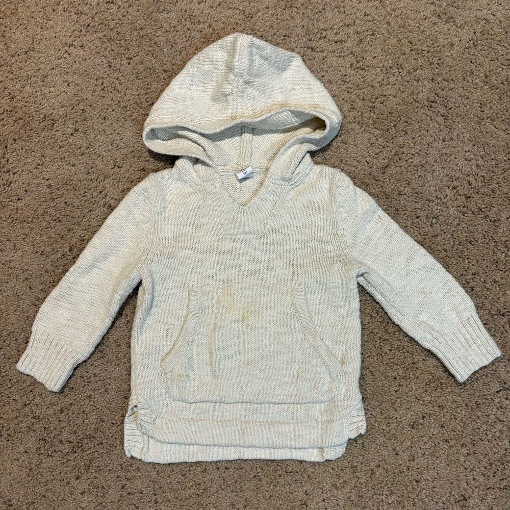 Gap Hooded Cream Sweater with Front Pocket. Size 12-18 months.